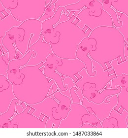 Pink elephant cartoon pattern seamless. animal background 