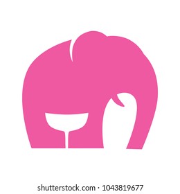 pink elephant and cocktail glass, negative space, bar logo element