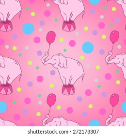 Pink elephant cute circus illustration seamless pattern