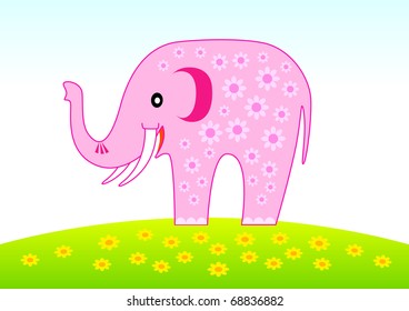 Pink elephant with flowers