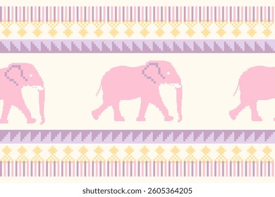Pink Elephant pixel art Pattern Design