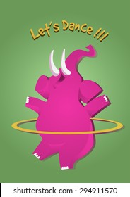Pink elephant play hula hoop for exercise (flat design)
