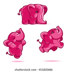 Pink elephant in three positions