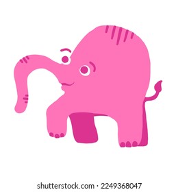 Pink elephant vector illustration in cartoon flat style isolated on white background.