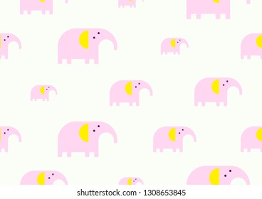 Pink elephants seamless pattern on cream background. African animal. Cute vector illustration in childish, flat or cartoon style.