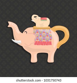 Pink elephants thai ceramic pot and cup filigree decoration vector illustration