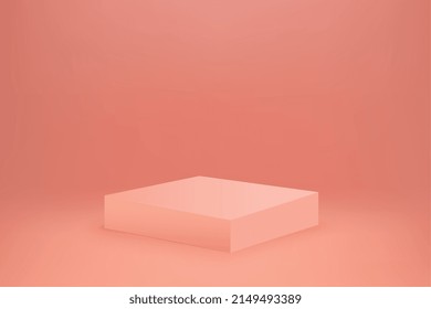 Pink empty 3d podium. Square shape showroom pedestal. Empty platform. Colourful stand for exhibition