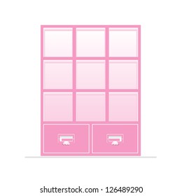 Pink with empty bookshelf Vector illustration.