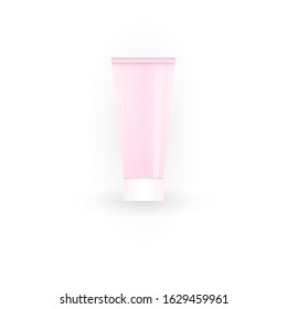 Pink empty plastic packaging on a white background, container for cream or toothpaste, cosmetic concept, vector illustration
