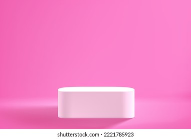 Rosa leere Bühne mit weißem Podium. 3D-Vektorgrafik