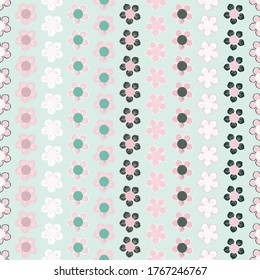 Pink en mint green seamless retro flowers repeat