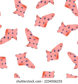 Pink endless doodle pattern with abstract shapes on a white square background. Used for printing on paper, fabric, packaging, wallpaper. Eps10.