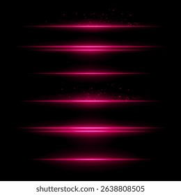 Pink energy lines. Glowing horizontal streaks with particle sparks above and below lines. Dark background adds contrast. Suitable for sci-fi, fire, energy, tech visuals.