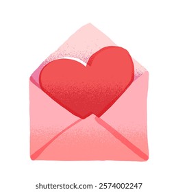 Pink envelope with big heart. Valentine's day decoration. Isolated cartoon vector illustration