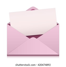 Pink envelope with blank card. Vector design.