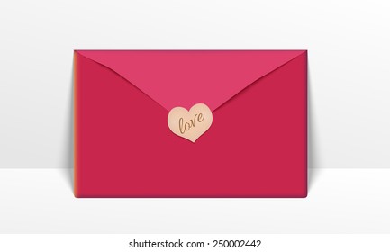 Pink envelope closed by heart shape love seal for Happy Valentine's Day celebration on white background.