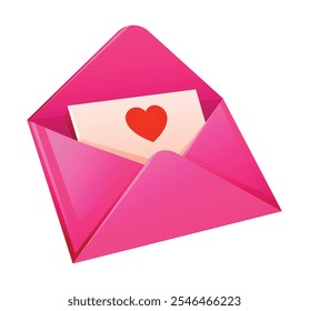 Sobre rosa que contiene una carta de amor con corazón, simbolizando el romance y el afecto por el Día de San Valentín. Vector ilustración de dibujos animados