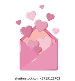 Pink envelope with floating hearts in soft romantic colors. Whimsical, affectionate design perfect for Valentine s themes, greeting cards, stickers, invitations, posters, and sweet love themed