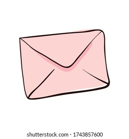 caricatura dibujada a mano con sobre rosa. pegatina de correo lindo. carta de amor.