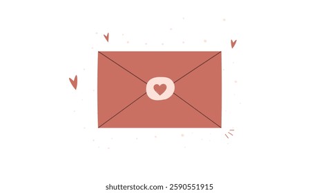 Pink envelope with hearts on white background. Concept of love and communication.