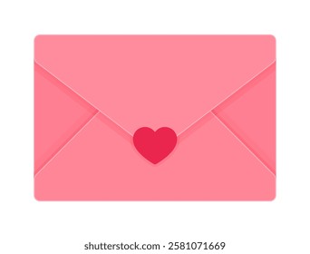 Pink envelope with heart-shaped seal. Valentine's Day, love, romance, romantic message concept. Flat vector illustration isolated on white background