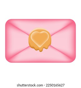Sobre rosa con un mensaje de amor. Sobre postal sellado con cera de sellado aislada sobre un fondo blanco. Ilustración vectorial de letra.