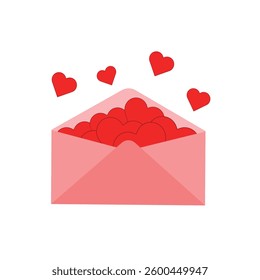 pink envelope with many isolated hearts on a white background