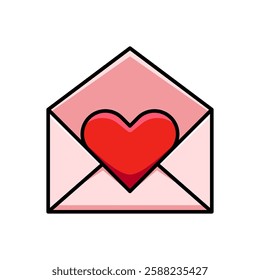 Pink Envelope with Red Heart, Symbol of Love, Affection, and Romantic Communication for Valentine’s Day and Weddings