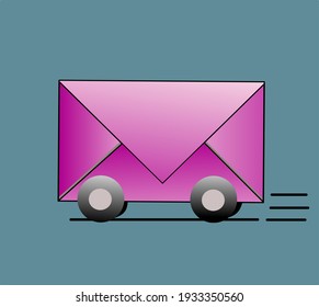 Sobre rosado con tarjeta en ejecución. Totalmente Aislado. Diseño de vectores.