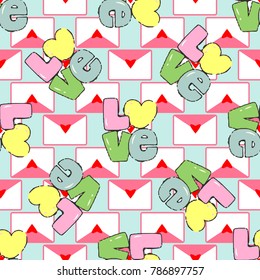 Pink envelope seamless pattern background. Vector illustration for holiday design. Love photo frame. Stylish decorative bright label set. Fashion valentine day ornament.