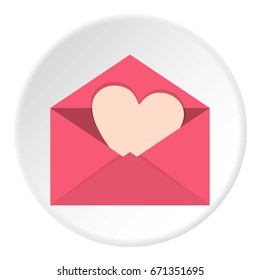 Pink envelope with Valentine heart icon in flat circle isolated vector illustration for web
