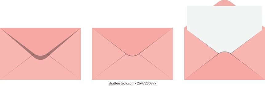 Pink Envelope Vector Set Flat Style for Love Letter, Invitation, Greeting Card, Romantic Stationery Design