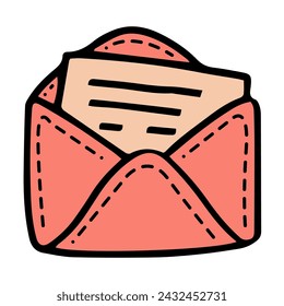 Un sobre rosa con un pedazo blanco de papel sobresaliendo.
