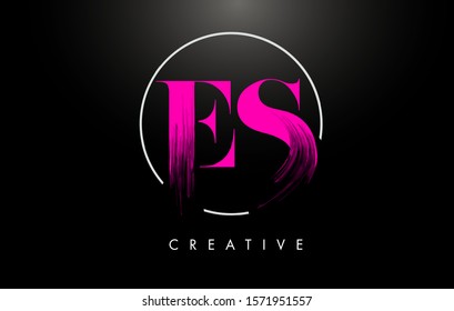 Pink ES Brush Stroke Letter Logo Design. Pink Paint Logo Leters Icon with Elegant Circle Vector Design.