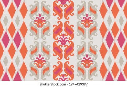 Pink Ethnic abstract ikat art. Seamless pattern in tribal, folk embroidery, and Mexican style. Aztec geometric art ornament print.Design for carpet, wallpaper,clothing, wrapping,fabric,cover,textile