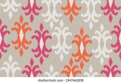 pink Ethnic abstract ikat art. Seamless pattern in tribal, folk embroidery, and Mexican style. Aztec geometric art ornament print.Design for carpet, wallpaper, clothing,wrapping,fabric,cover, textile