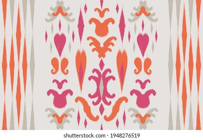 pink Ethnic abstract ikat art. Seamless pattern in tribal, folk embroidery, and Mexican style. Aztec geometric art ornament print.Design for carpet, wallpaper, clothing,wrapping,fabric,cover, textile