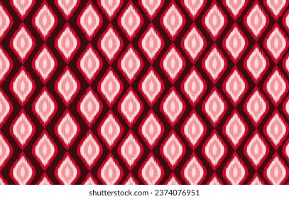 Pink ethnic ogee ikat design background. Seamless curvy waves ikat pattern in tribal, folk embroidery abstract wave art. ornament print. Design for carpet, clothing, fashion, fabric.