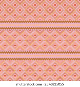 A pink ethnic pattern is used to decorate the fabric and background.