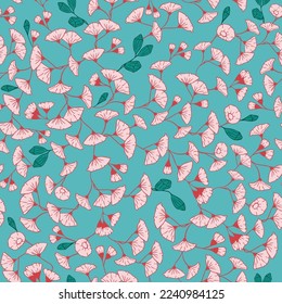 Pink eucalyptus flowers seamless vector pattern