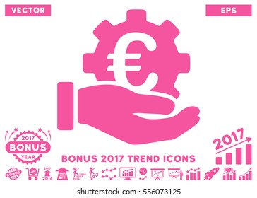Pink Euro Development Service Hand pictograph with bonus 2017 year trend symbols. Vector illustration style is flat iconic symbols, white background.
