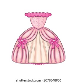 Pink evening princess dress. Prom dress with bows, embroidery, organza