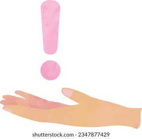 A pink exclamation mark floating above an outstretched hand