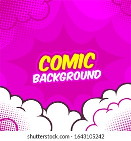 Pink explosion comic background with cloud. Vector illustration