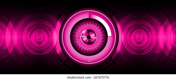 pink eyeball future technology, security concept background. vector. Light Technology background for computer graphic website internet business. circuit. sound wave.