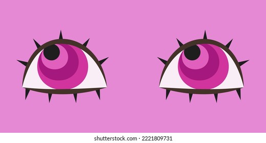 Pink eyes in cartoon style. Beautiful part of human body.