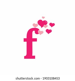 Pink f initial letter with love sign valentine vector design