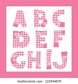 Pink fabric alphabet. Letters A, B, C, D, E, F, G, H, I, J