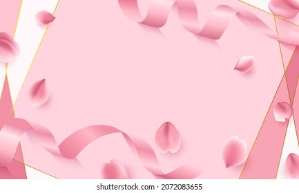 Pink fabric curved ribbon on pink background