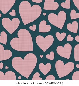 pink fabric hearts mess lovely romantic seamless pattern on dark green